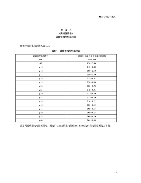 JB∕T 3890-2017 碳化硅特種制品 硅碳棒標準-17